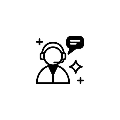 Icon of a person wearing headphones with a speech bubble and star, on a white background.