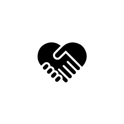 Black icon of two hands shaking on a white background